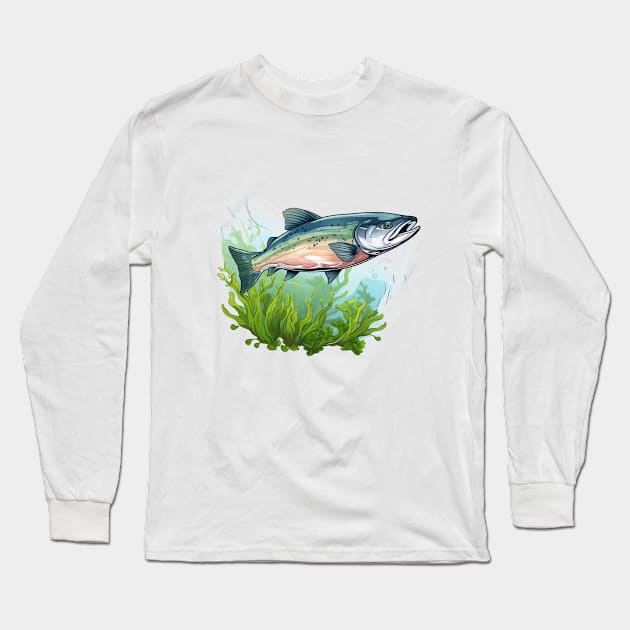 Pacific Northwest Salmon Long Sleeve T-Shirt by zooleisurelife